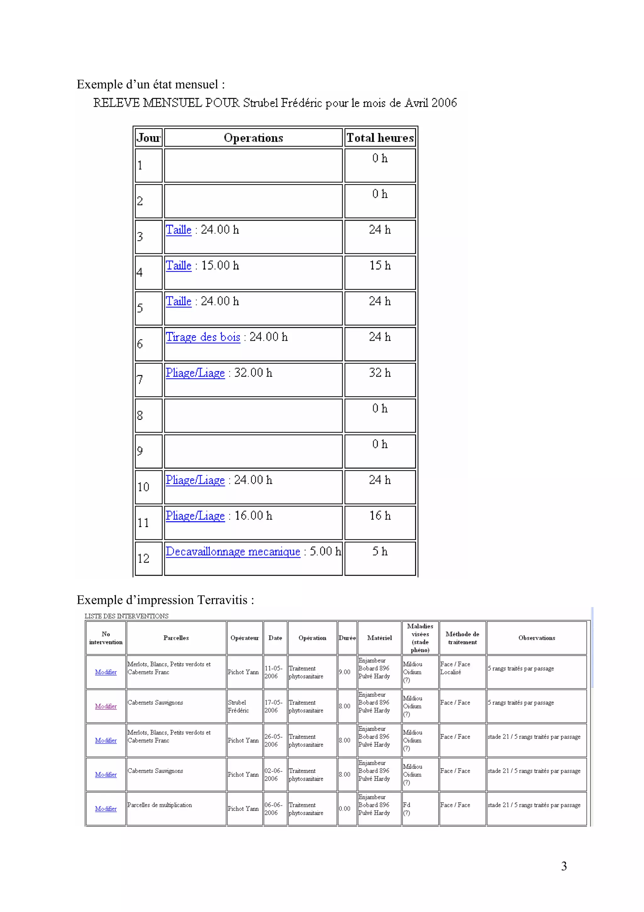 3
Exemple d’un état mensuel :
Exemple d’impression Terravitis :
 