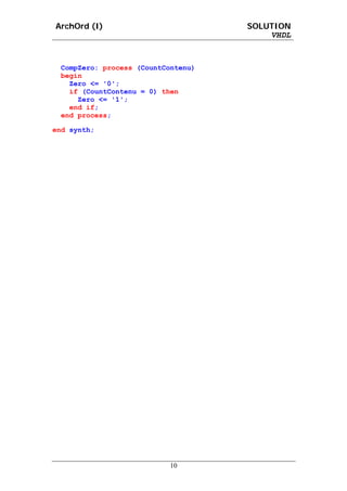 ArchOrd (I)                         SOLUTION
                                        VHDL


 CompZero: process (CountContenu)
 begin
   Zero <= '0';
   if (CountContenu = 0) then
     Zero <= '1';
   end if;
 end process;

end synth;




                           10
 