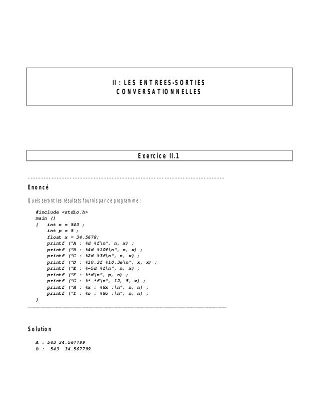 Les Exercices En C – Exercices corrigés langage c – JDZMIQ