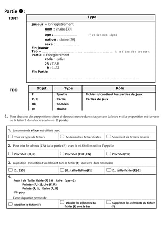 1.
2. Pour trier le tableau (JR) da la partie (P) avec le tri Shell en utilise l’appelle
3.
4.
Cette séquence permet de
… … … … … . … … / / e n t i e r n o n s i g n é
… … … … … . … …
… … … … . . … … … … … . … … . . … … … … … … … … … / / t a b l e a u d e s j o u e u r s .
… … . . … … … … … … … … . . … … … … … . … … … … … … … . . … . . … … … … … … …
 