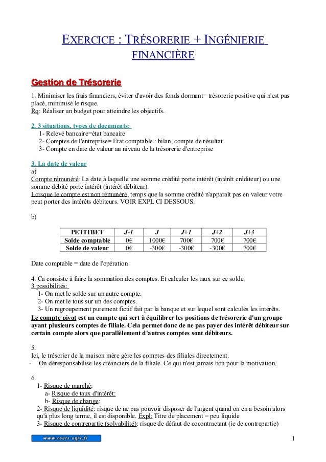 Exercice Tresorerie Ingenierie Financiere