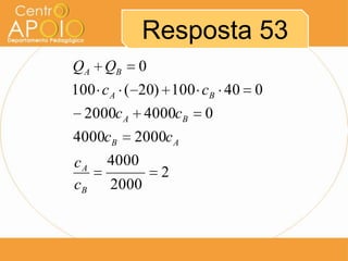 Resposta 53
QA QB

0

100 c A ( 20) 100 cB 40 0
2000c A 4000cB
4000cB
cA
cB

2000c A

4000
2000

2

0

 