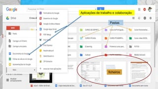 Aplicações de trabalho e colaboração
ficheiros
Pastas
 