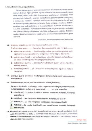 Geologia 10/11
Apoio Educativo – Sara Rocha
5. Leia, atentamente, o seguinte texto.
5.1.
5.2.
5.3.
5.4.
.
 