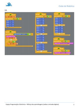 Clube de Robótica
6Espaço Programação e Eletrónica – Reforço das aprendizagens (saídas e entradas digitais)
2.3.
 