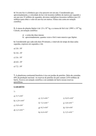 Exercicios de Notacao Cientifica com gabarito - Cálculo Numérico