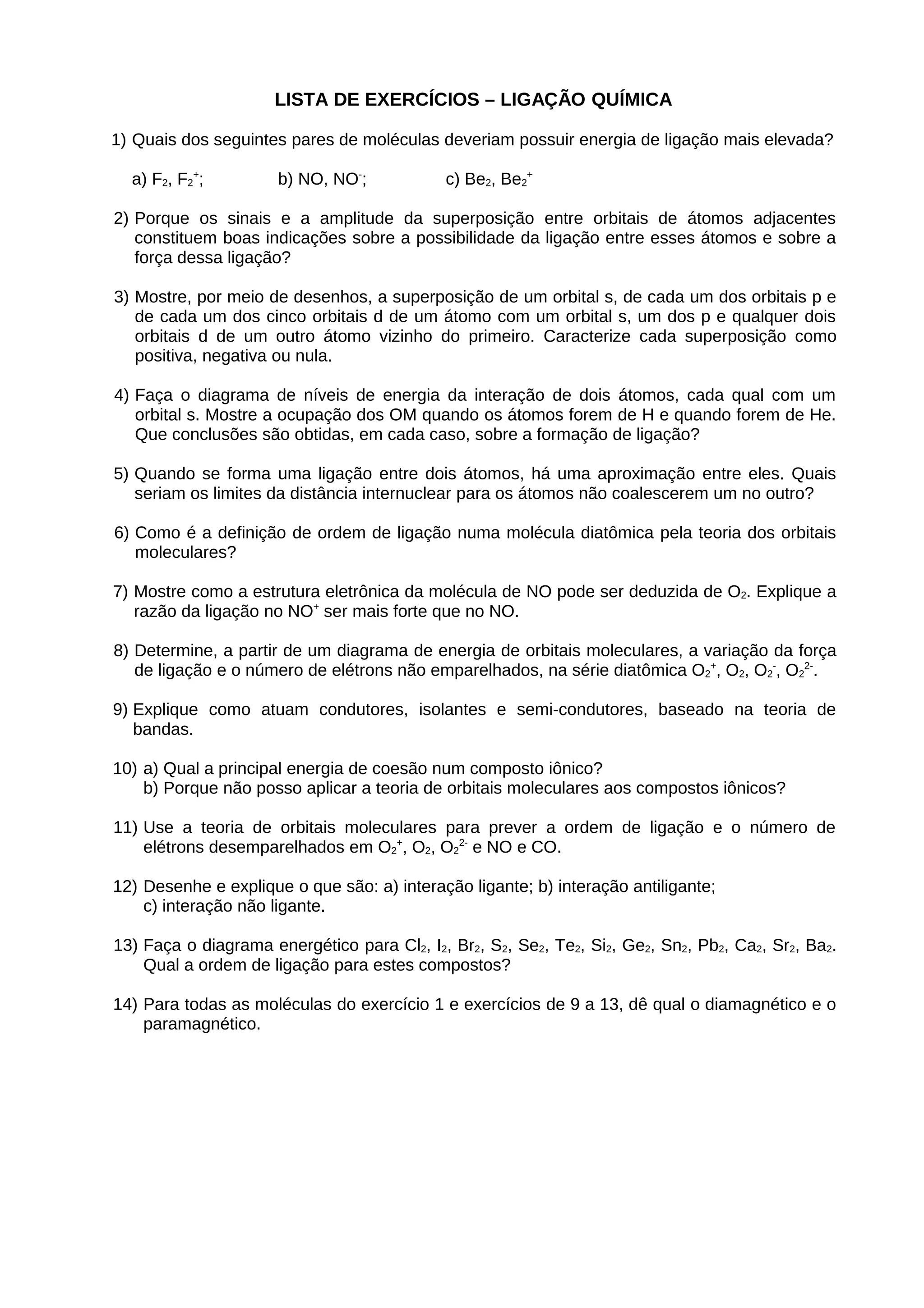 Exercicios ligação quimica | PDF