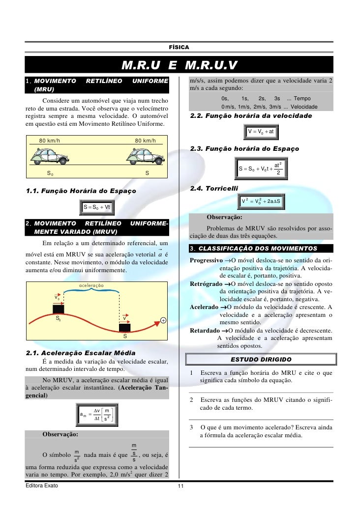 Exercicios Movimento Retilineo Uniforme 9 Ano Com Gabarito