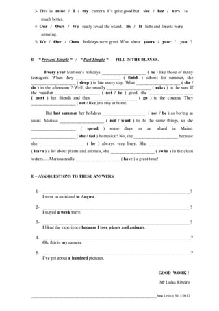 Exercicios simple and present continuos pronomes e determinantes