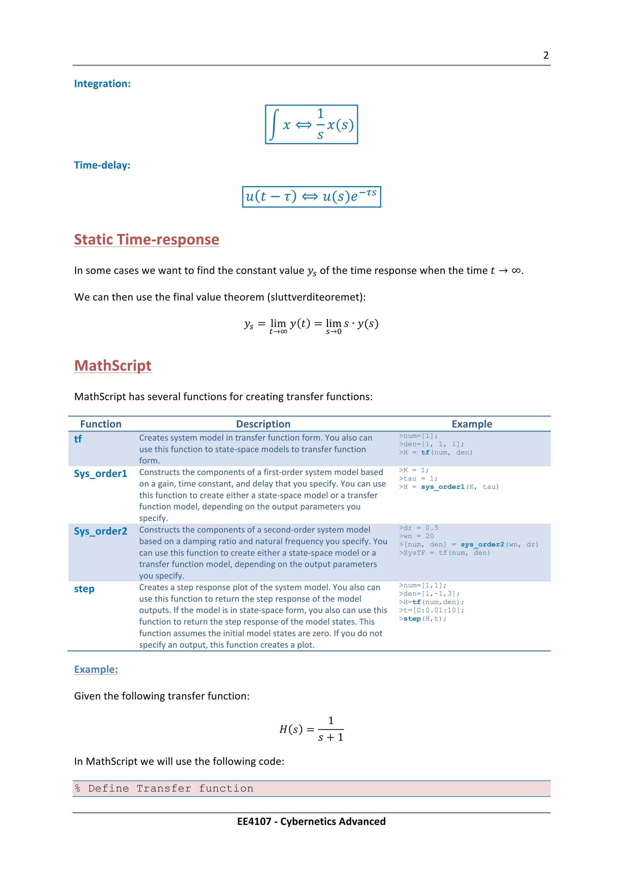 Exercise 1a transfer functions - solutions | PDF