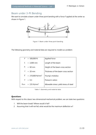 Exercise 1 three point bending using ansys workbench | PDF
