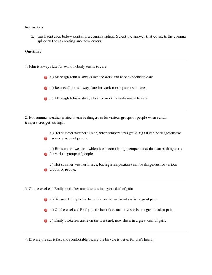 Exercise 2 comma splice