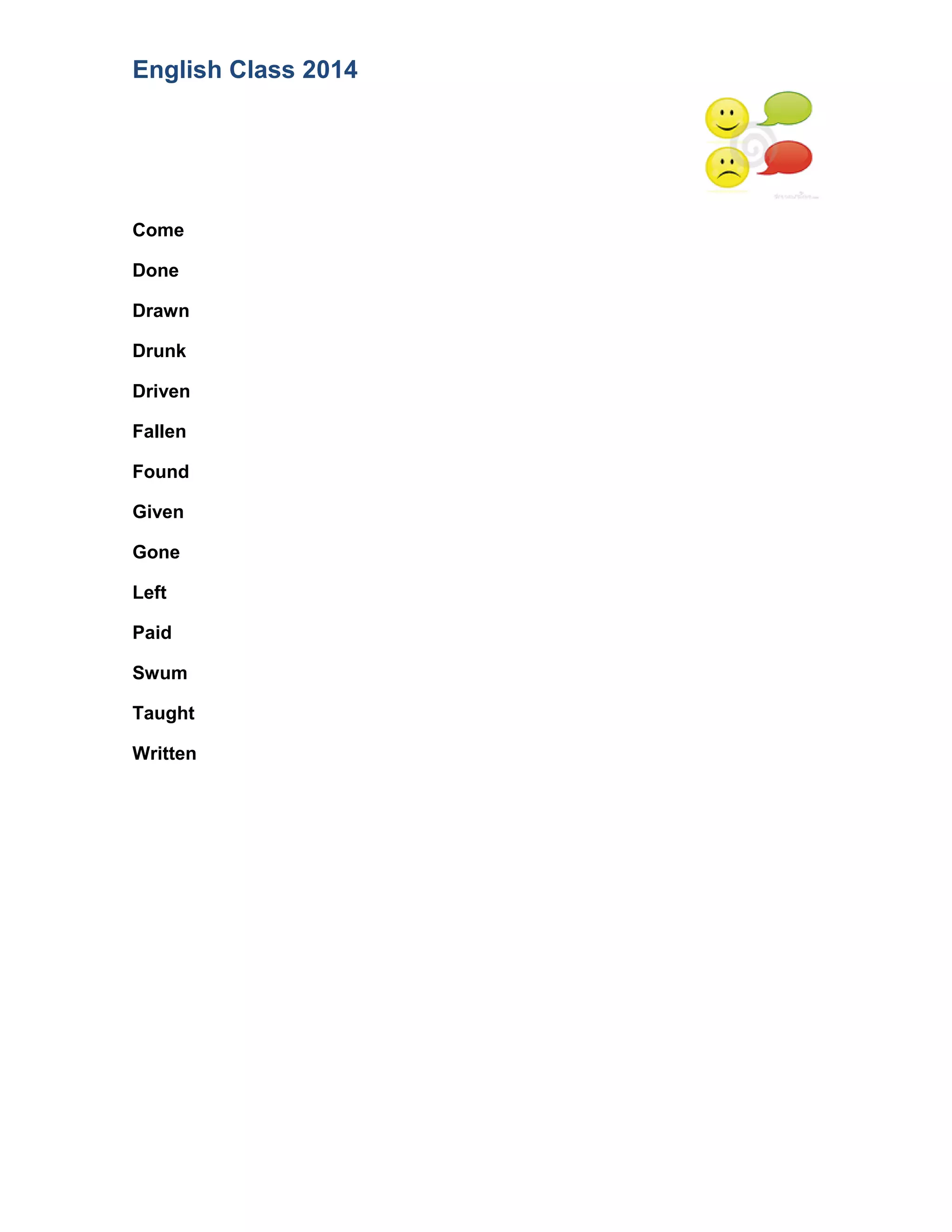 Exercise 2 verbs past participle