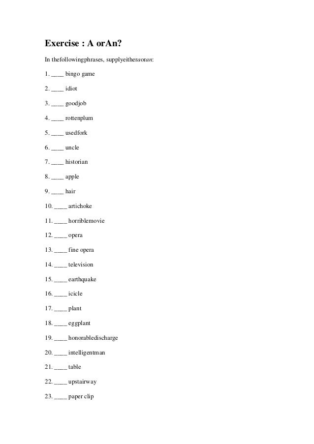Exercise A An Exercise A An