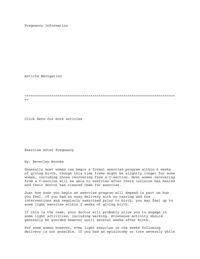 Exercise After Pregnancy PDF