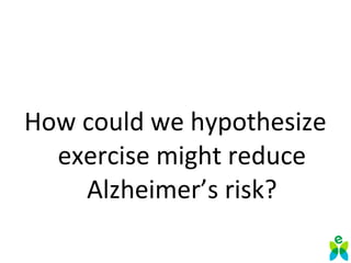 How could we hypothesize
exercise might reduce
Alzheimer’s risk?
 