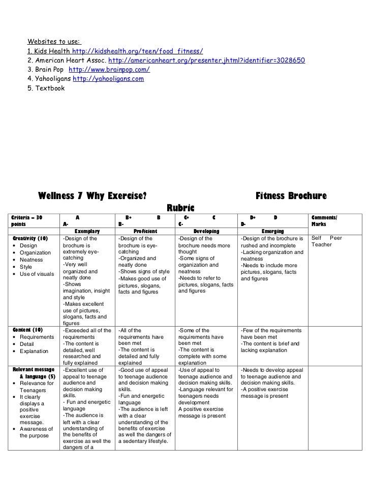 exercise for life rubric student handout revised 2011 rubric for advertising flyer