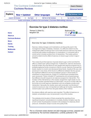Exercise for type 2 diabetes mellitus | PDF