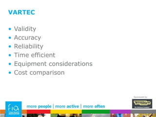The business of exercise referralPublic money typically PCT/LA fundedEstablishing what represents ROIDesired outcomesKey Performance IndicatorsThe need to measure & monitorSponsored by: 