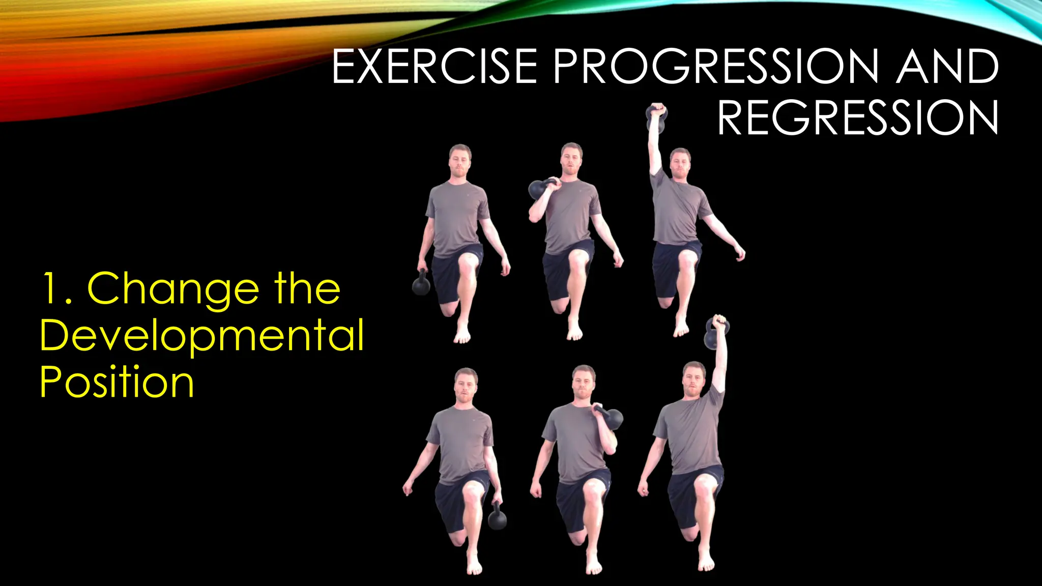 EXERCISE PROGRESSION AND
REGRESSION
1. Change the
Developmental
Position
 
