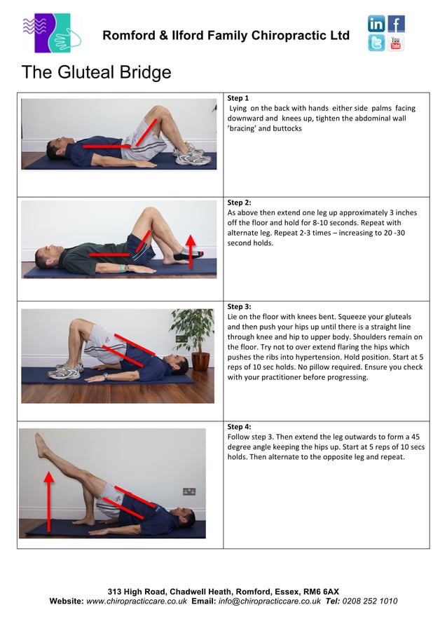 Exercises – core stability the gluteal bridge | PDF | Physical Therapy ...