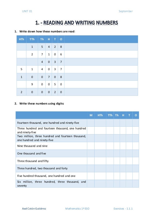 1 Eso Unit 1 Exercises 1 1