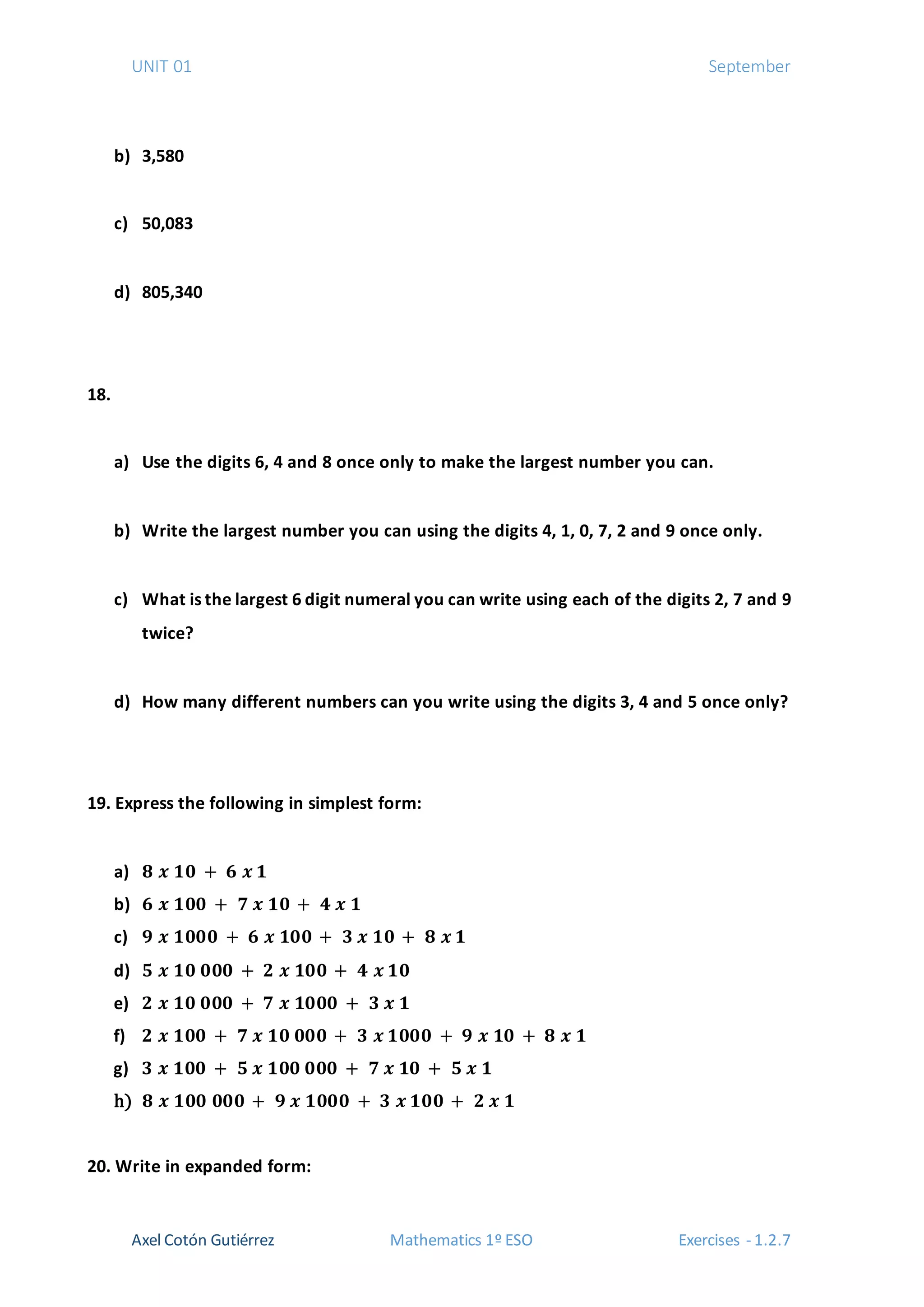 1 ESO - Unit 1- Exercises 1.2 | PDF