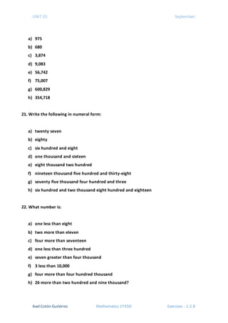 1 ESO - Unit 1- Exercises 1.2 | PDF