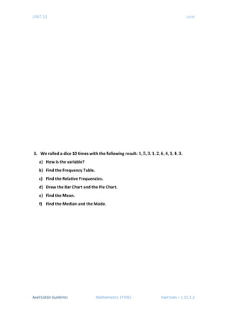 1 ESO - Unit 11 - Exercises 1.11.1 - Graphs and Tables. Probability. | PDF