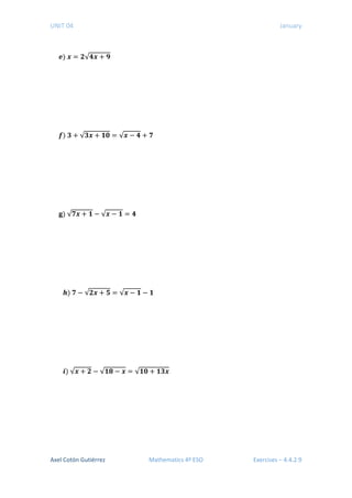 4 ESO Academics - Unit 04 - Exercises 4.4.2 - Other Types of Equations ...