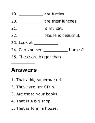 Exercises demonstrative pronouns | DOCX