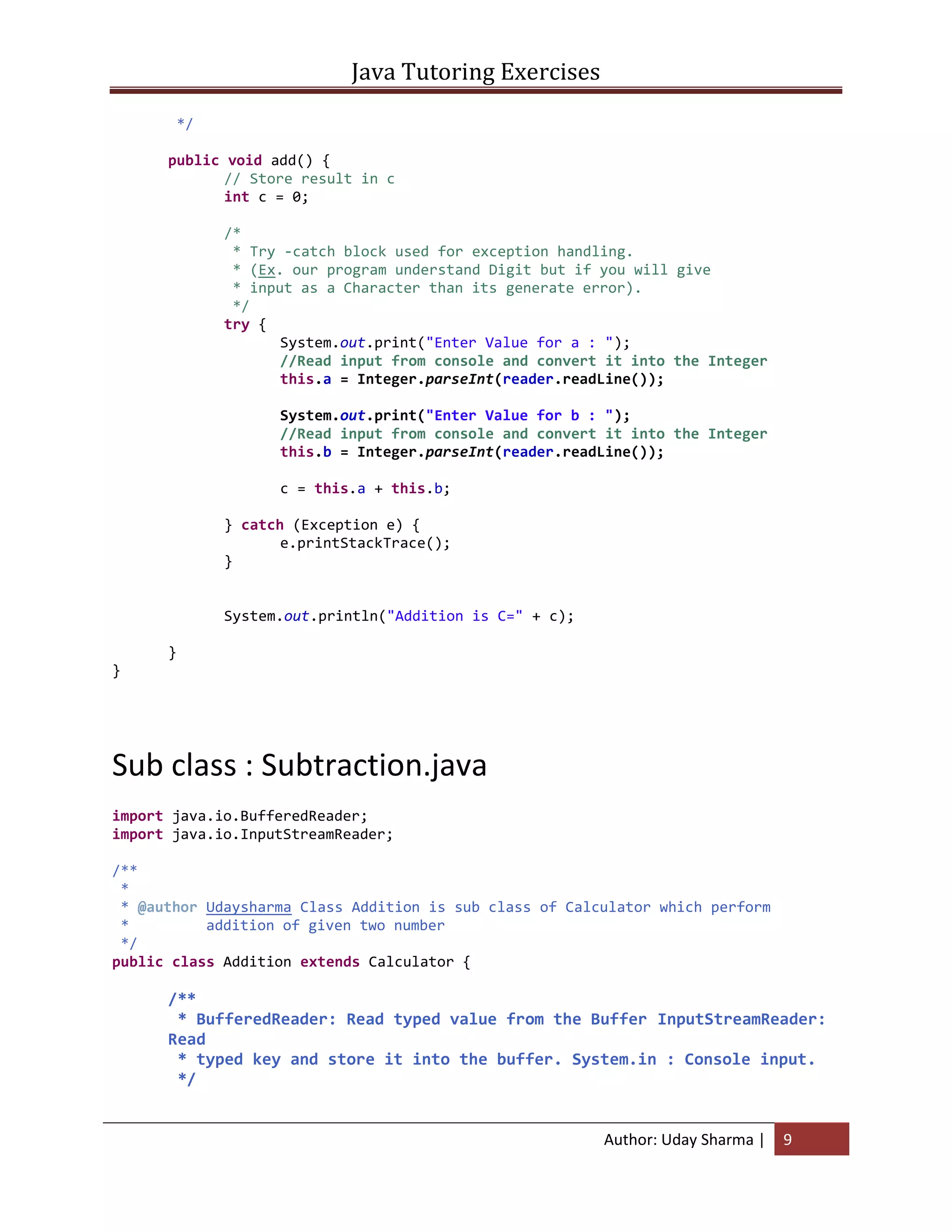 Exercises of java tutoring -version1 | PDF