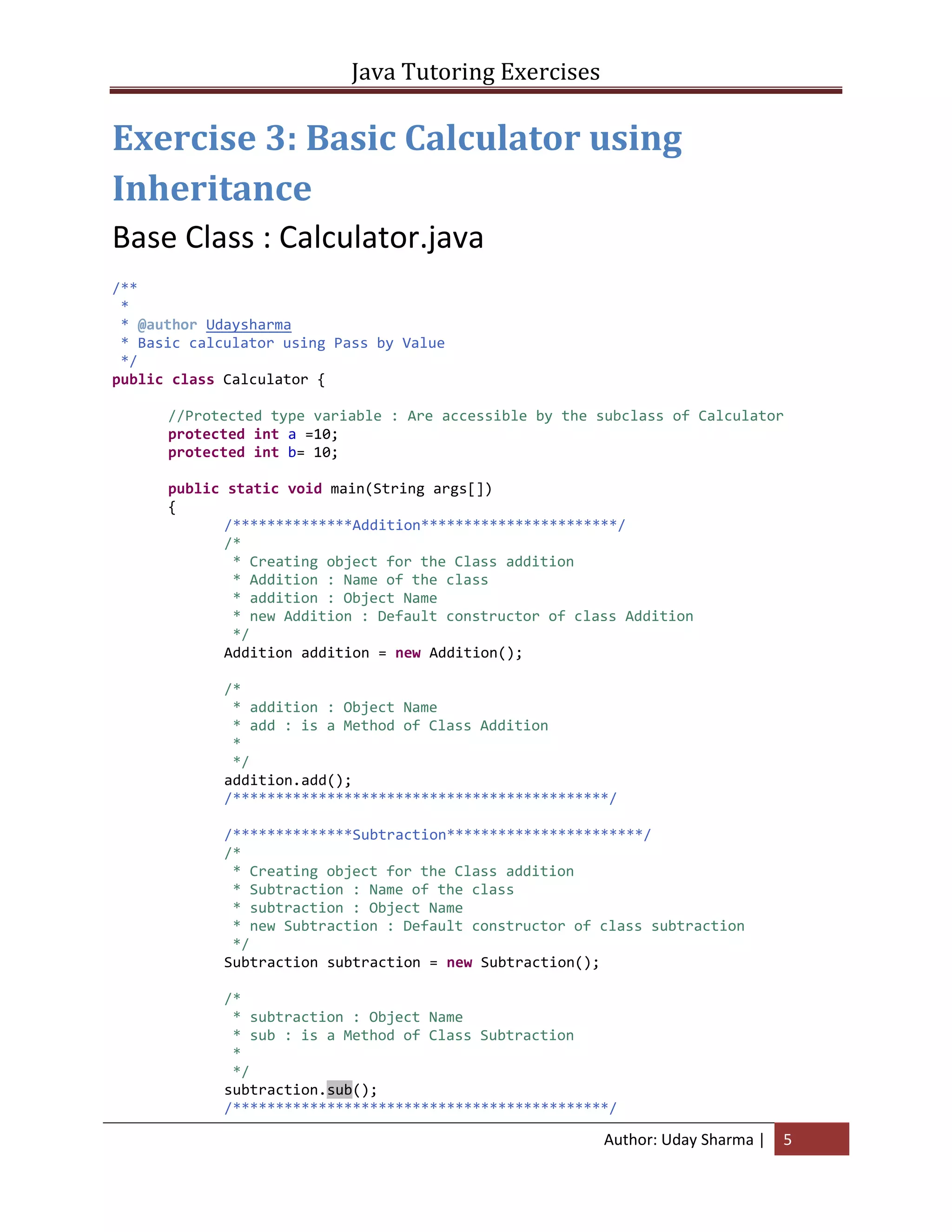 Exercises of java tutoring -version1 | PDF