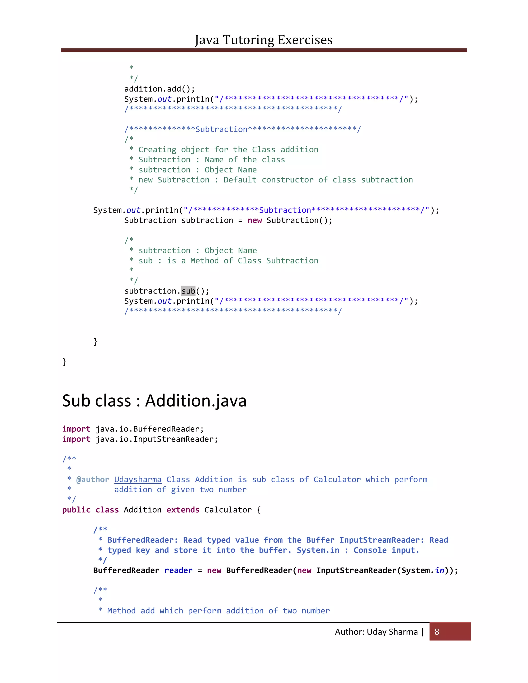 Exercises of java tutoring -version1 | PDF