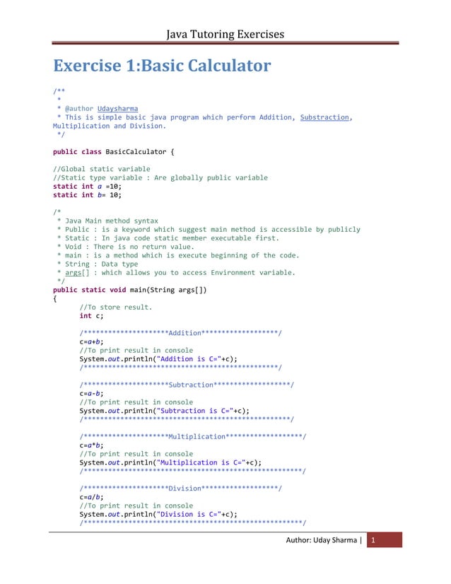 Exercises of java tutoring -version1 | PDF
