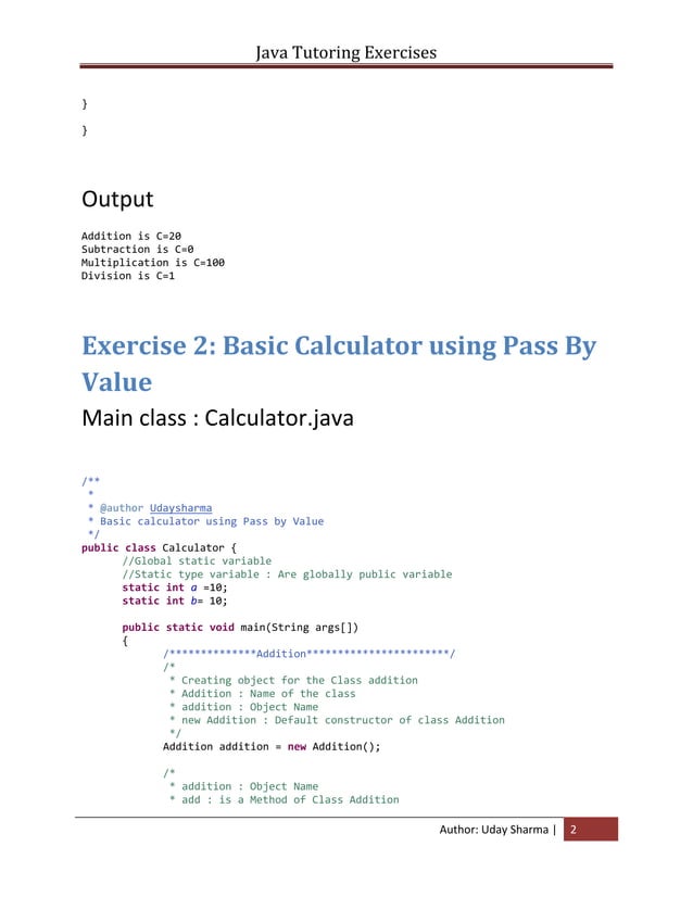 Exercises of java tutoring -version1 | PDF