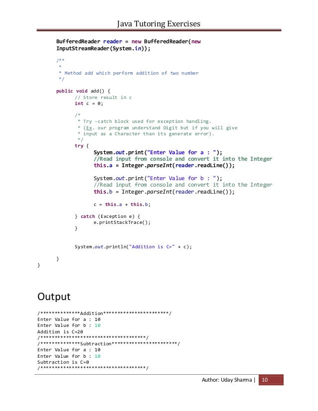 Exercises of java tutoring version1