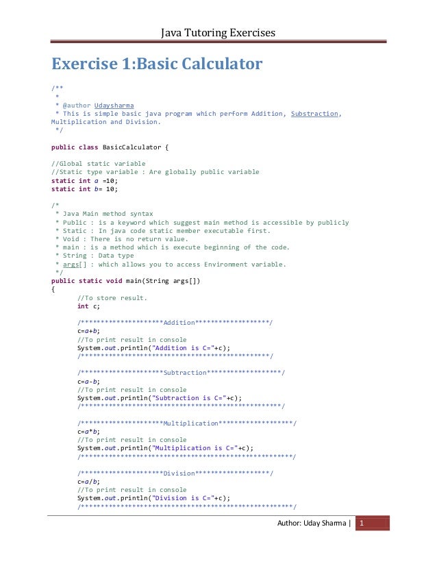 Exercises of java tutoring version1