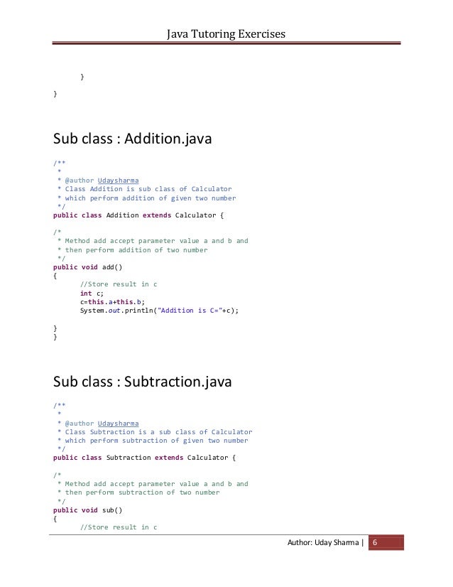 Exercises of java tutoring version1
