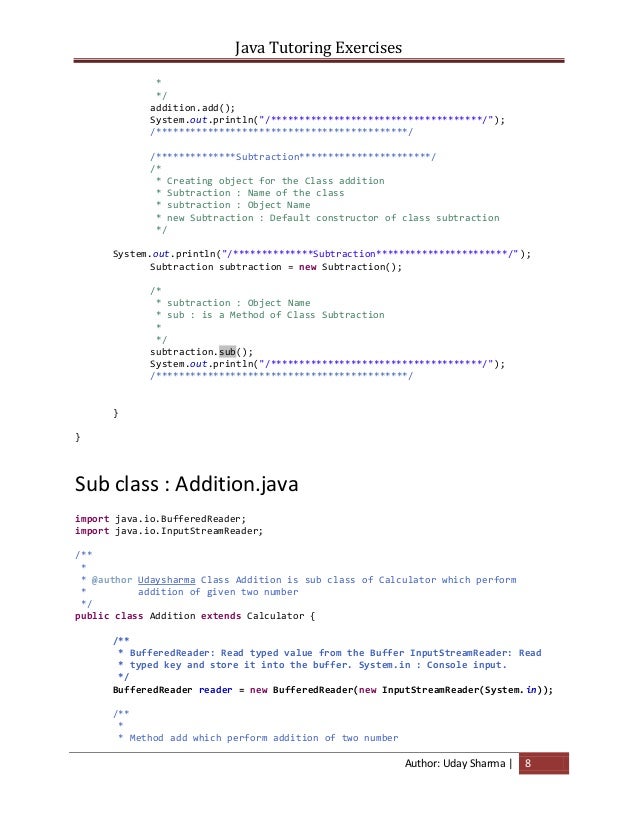 Exercises of java tutoring -version1