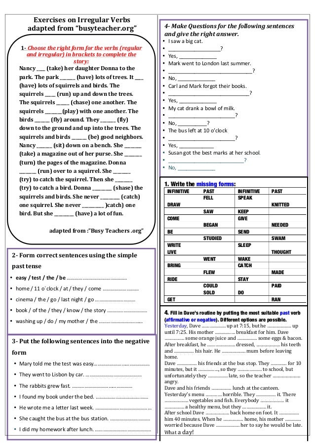 Exercises On Irregular Verbs For Ms4 Level Exercises On Irregular Verbs For Ms4 Level