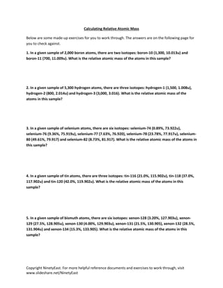 Exercises to calculate relative atomic mass