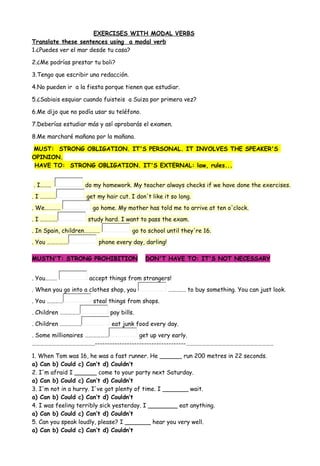 Exercises With Modal Verbs