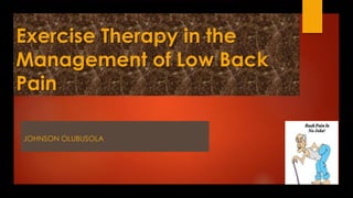 Exercise Therapy in the
Management of Low Back
Pain
JOHNSON OLUBUSOLA
 
