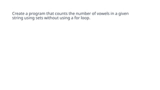 Comprehensive Python Exercises on Lists, Tuples, Sets, and Dictionaries ...