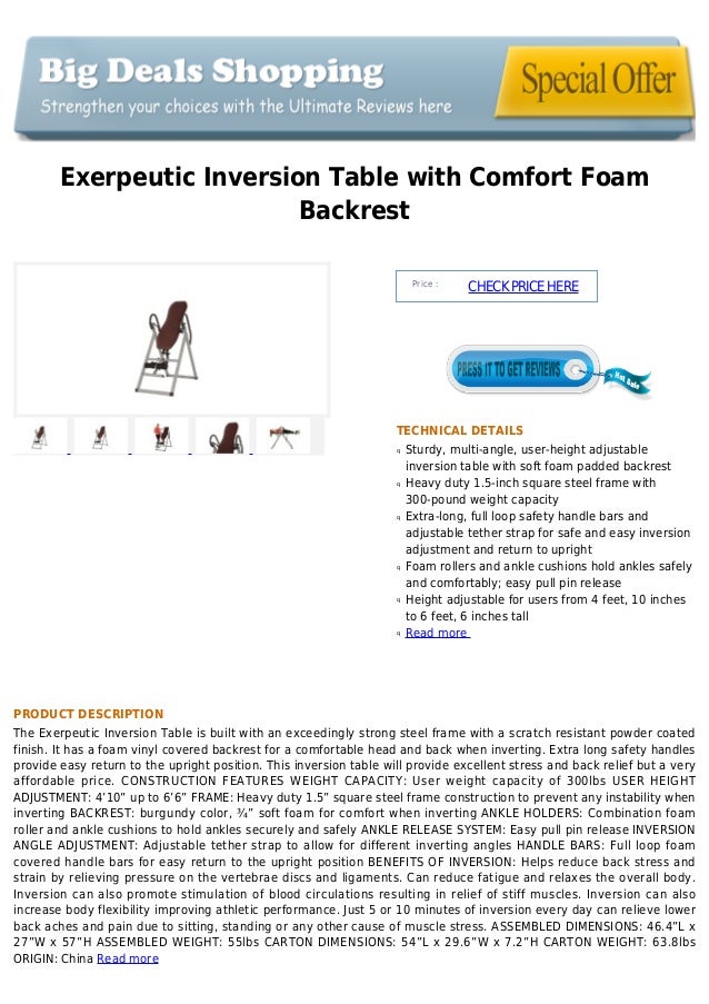 Exerpeutic Inversion Table With Comfort Foam Backrest