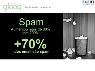 +70% dos email são spamPublicidade na InternetSpamAumentou mais de 30% em 2006© All rights reserved. Trademark and restrictions apply