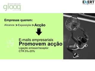 Empresas querem:AcçãoAlcanceExposiçãoE-mails empresariaisPromovem acçãoLigação emissor/receptorCTR 5%-20%© All rights reserved. Trademark and restrictions apply