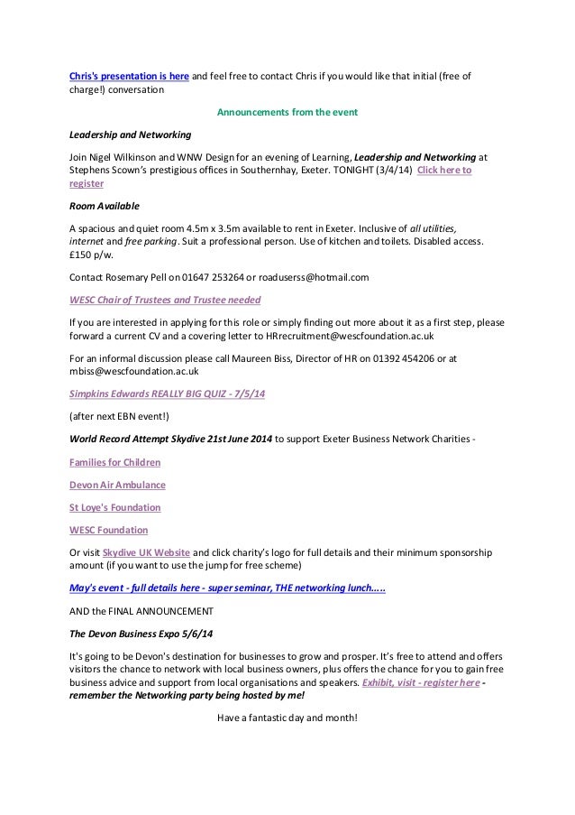 Exeter business network april event report