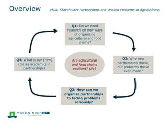Overview Multi-Stakeholder Partnerships and Wicked Problems in Agribusiness
Q1: Do we need
research on new ways
of organiz...